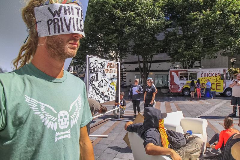Seattle, Washington, August 17, 2015 - People are invited to participate in a public interactive art installation to expose racism as the"elephant in the room".