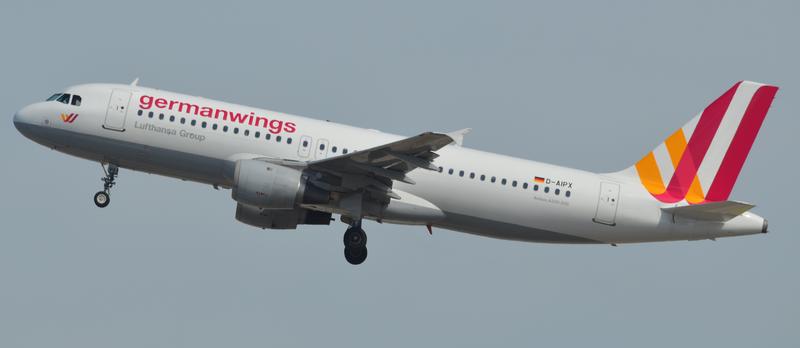 Airbus A320 (D-AIPX) of Germanwings taking off from Barcelona Airport. This aircraft crashed on 24 March 2015 in the French Alps as Germanwings Flight 9525