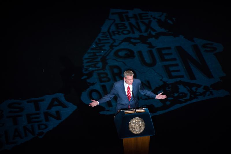 NYC Mayor Bill de Blasio delivering his State of the City Address, Feb. 13, 2017