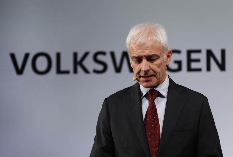 In this Jan. 10, 2016, file photo, Volkswagen AG chief executive officer Matthias Müller speaks in Detroit.
