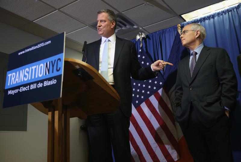 New York City Mayor-Elect Bill de Blasio (L), announces Anthony Shorris as First Deputy Mayor during a press conference on December 4, 2013 in New York City.