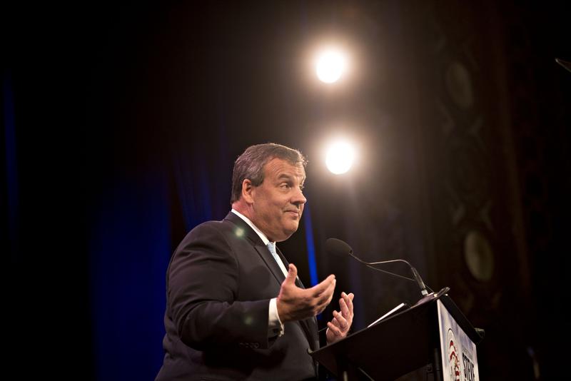 Gov. Christie speaks during the Iowa Freedom Summit in Des Moines, the first event of the presidential campaign.