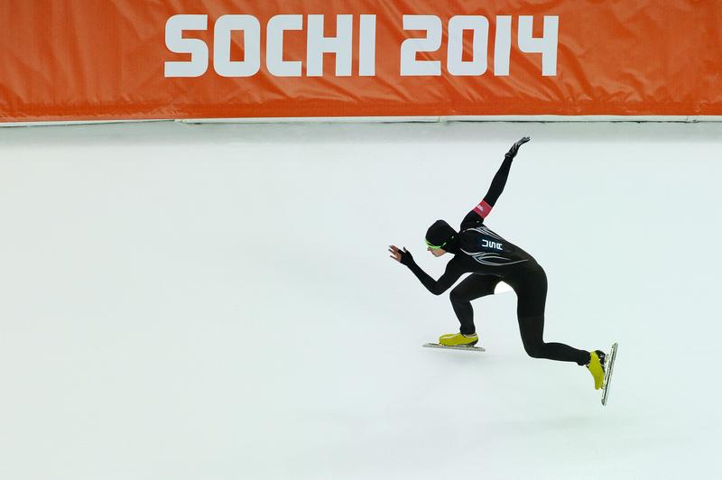 Lauren Cholewinski of the US competes during the Women's 500m Speed Skating event during the Sochi 2014 Winter Olympics