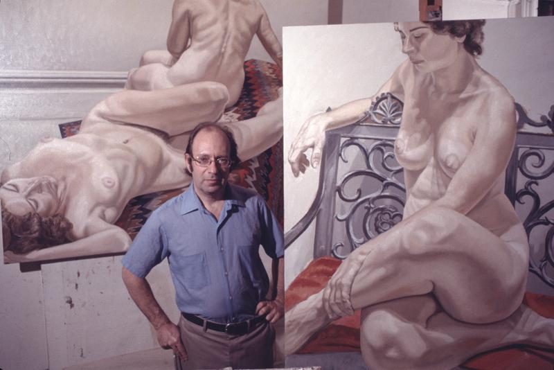 Modern realist painter Philip Pearlstein photographed in his New York studio in 1971.