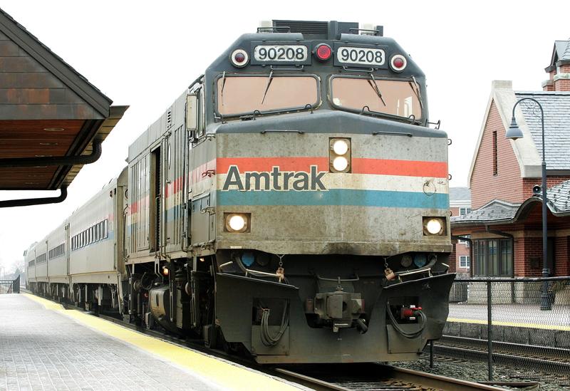 Amtrak's Hiawatha train from Milwaukee, Wisconsin to Chicago arrives at the Amtrak station February 8, 2005 in Glenview, Illinois.