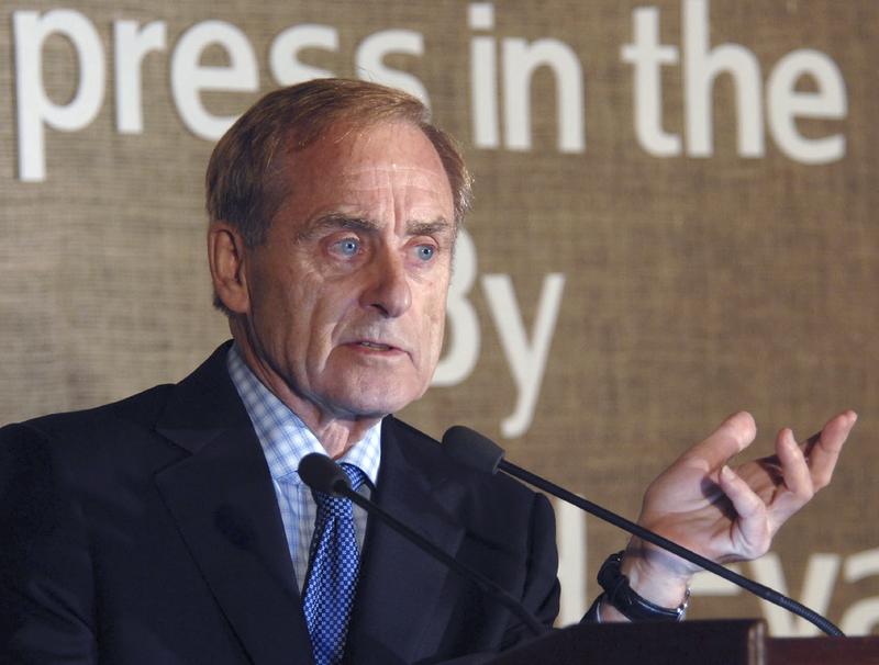 British born editor and writer Sir Harold Evans speaks in New Delhi, India, Thursday, Nov. 15, 2007.