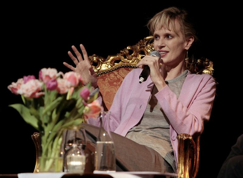 U.S. writer Siri Hustvedt answers questions during a reading.