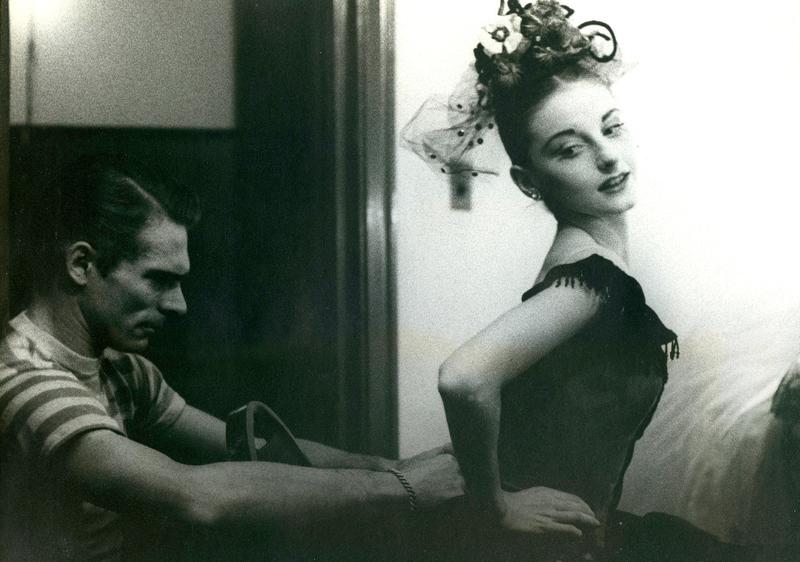 Edward Bigalow tying Tanaquil Le Clercq into her costume. From "Afternoon of a Faun: Tanaquil Le Clercq," a Kino Lorber Release