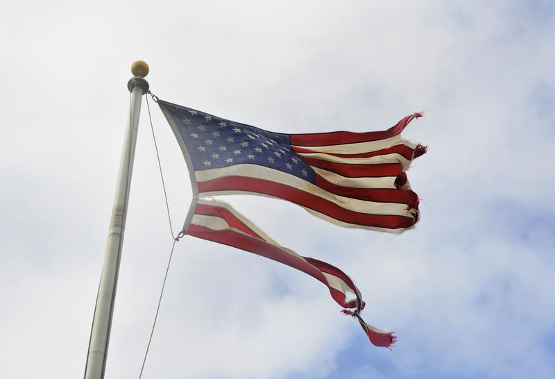 Tattered American Flag After Hurricane Sandy