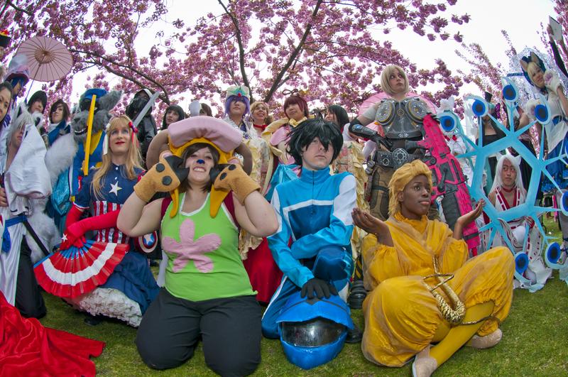 The Cosplay Fashion Show moves outdoors for a photo opportunity.