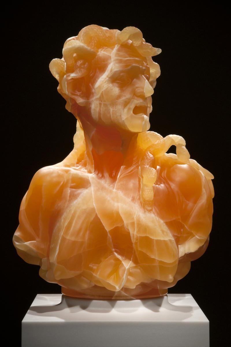 Barry X Ball. Envy, 2008-2010. Golden Honeycomb Calcite, stainless steel. Private Collection