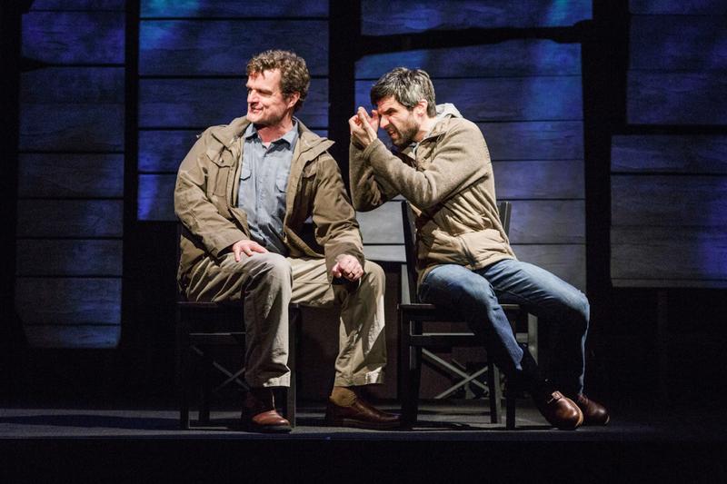 (from left) Michael Cumpsty and Michael Crane in the Primary Stages production of The Body of an American by Dan O'Brien, directed by Jo Bonney at Primary Stages at the Cherry Lane Theatre.