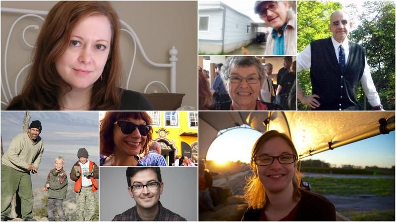 Clockwise from top left: Lisa Wagner, Ernie Major, Walid Shantur, Melissa Sorrells, Richie Moriarty, Glen Uhlig (and his two children). Inner left: Ashley Ward. Inner right: Arlene Pickett.