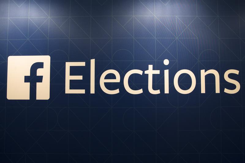 FaceBook Elections signs stand in the media area at Quicken Loans Arena before the first Republican presidential debate, Cleveland, OH, Aug 6, 2015