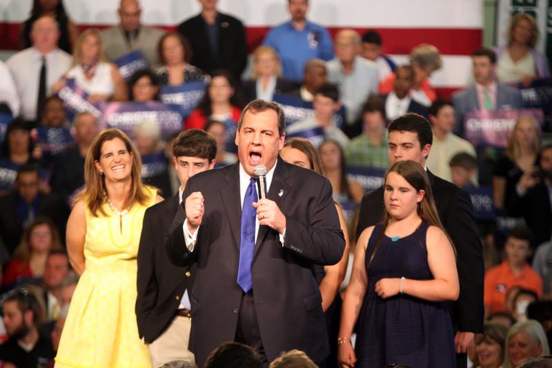 Gov. Chris Christie, joined by his wife, Mary Pat, and son, Patrick, announces his candidacy for the Republican nomination for president on Tuesday.