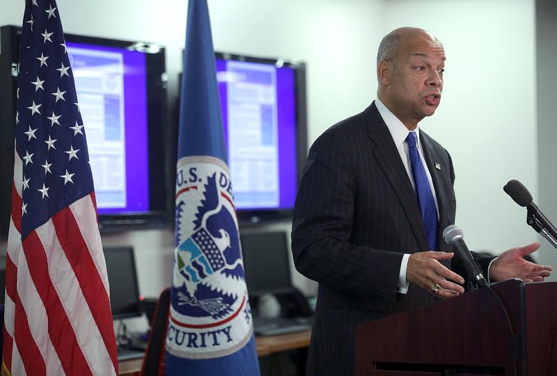Secretary of Homeland Security Jeh Johnson discusses updates to the National Terrorism Advisory System in December 2015.