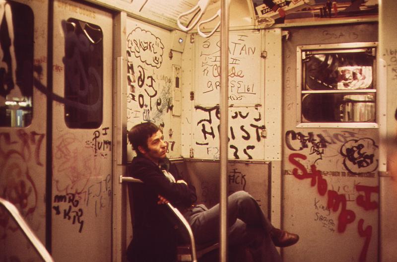 Heavily tagged subway car of the NYC subway in 1973