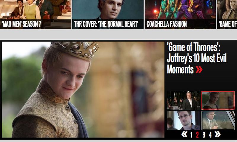 The Hollywood Reporter's homepage after a big night for <em>Game of Thrones</em>