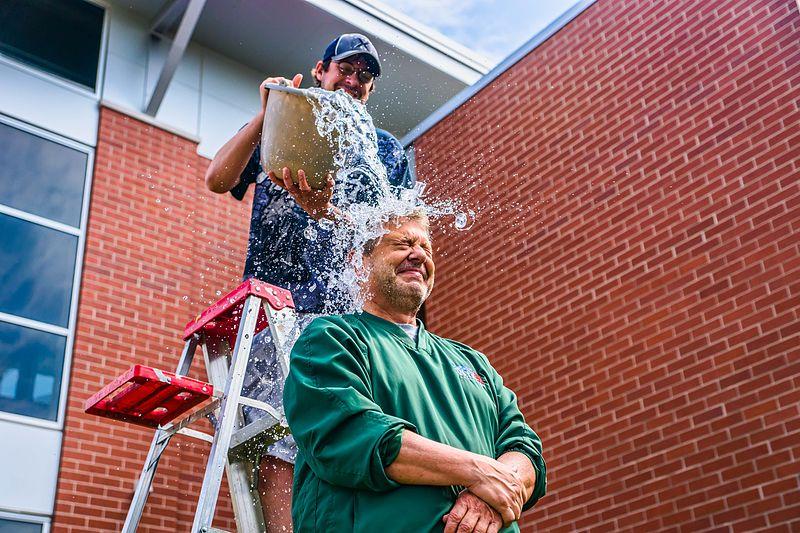 Local Green Bay radio and TV personality John Maino performs the ALS Ice Bucket Challenge.