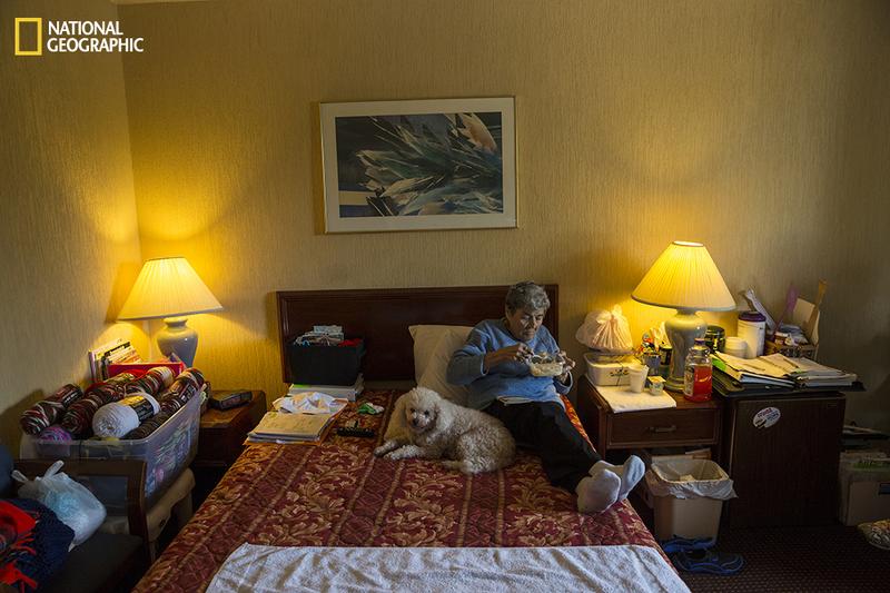 Rosemarie Patronella, 74, eats a lunch of ramen noodles and buttered rice in her room at a Ramada in Houston. Hunger among the elderly is particularly severe in Texas and has risen since 2007.