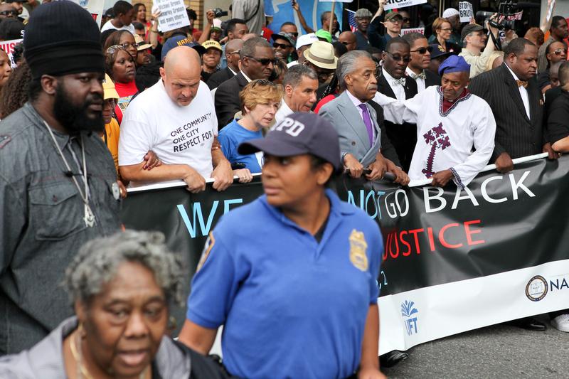 Reverend Al Sharpton and former Gov. David Paterson, along with UFT President Michael Mulgrew marching in Staten Island for Eric Garner.