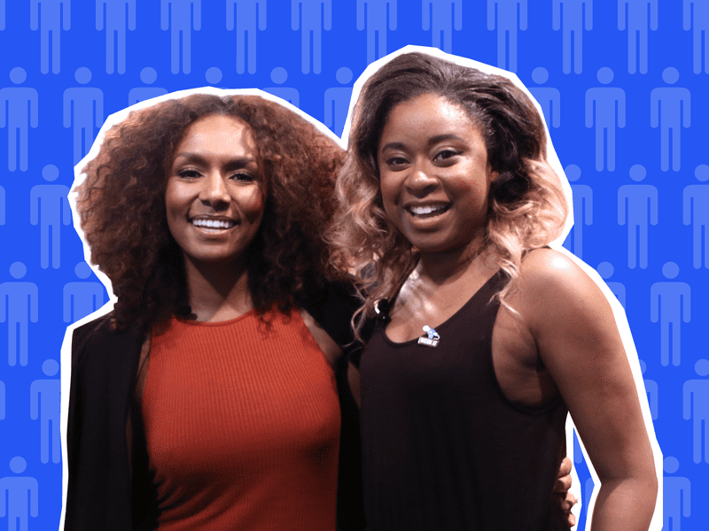 Phoebe Robinson and Janet Mock in conversation at a live taping of the Sooo Many White Guys podcast