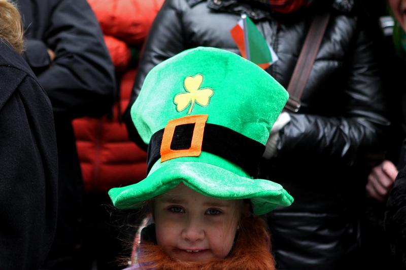 Teagan McAdams, 7, from Derry, Ireland with her family at the annual St. Patrick's Day Parade.