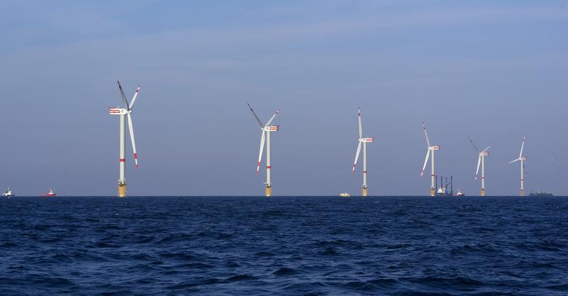Final phase in the construction of windmills on the Belgian part of the North Sea.