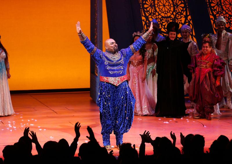 Actor James Monroe Iglehart takes a bow during the opening night curtain call of 'Aladdin' at the New Amsterdam Theatre.