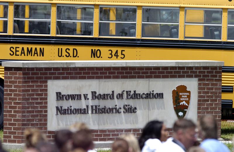 National Parks sign at what was once segregated Monroe Elementary School, which Linda Brown, the plaintiff in Brown v. Board of Education case, attended.