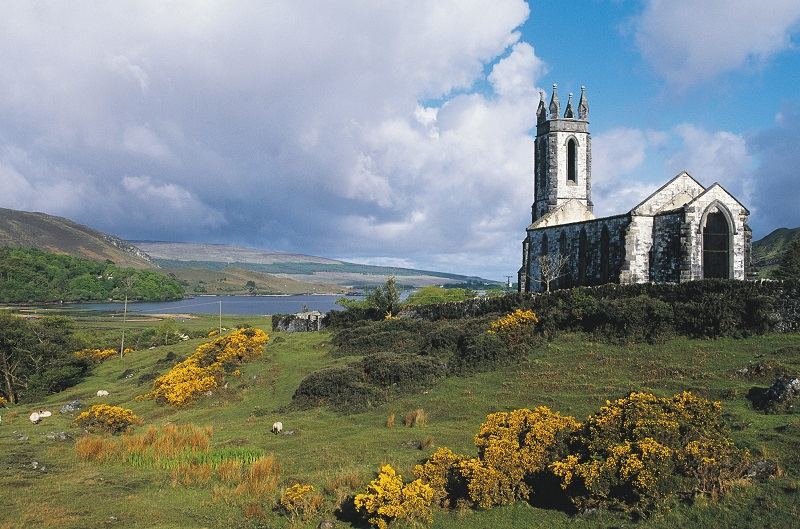Ruins of the old church of Dunlewey, 19th century, County Donegal, Ireland.