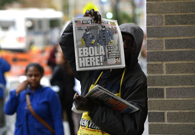 The front page of the New York Post, announcing news of the first confirmed Ebola case in New York City.