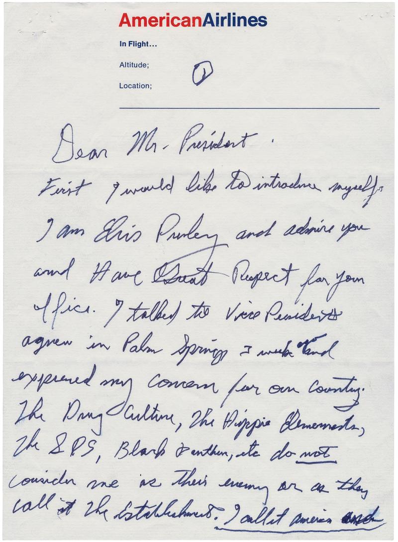 Elvis Presley to (then) President Richard Nixon, as reproduced in Letters of Note.