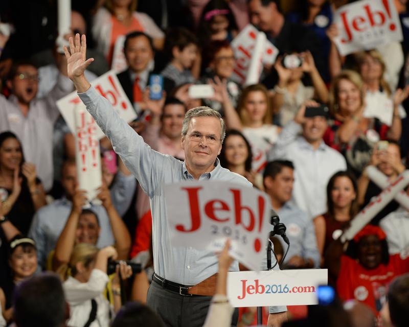 Former Florida Governor Jeb Bush announces his candidacy for the 2016 Republican Presidential nomination during a rally at Miami Dade College on June 15, 2015 in Miami, Florida.