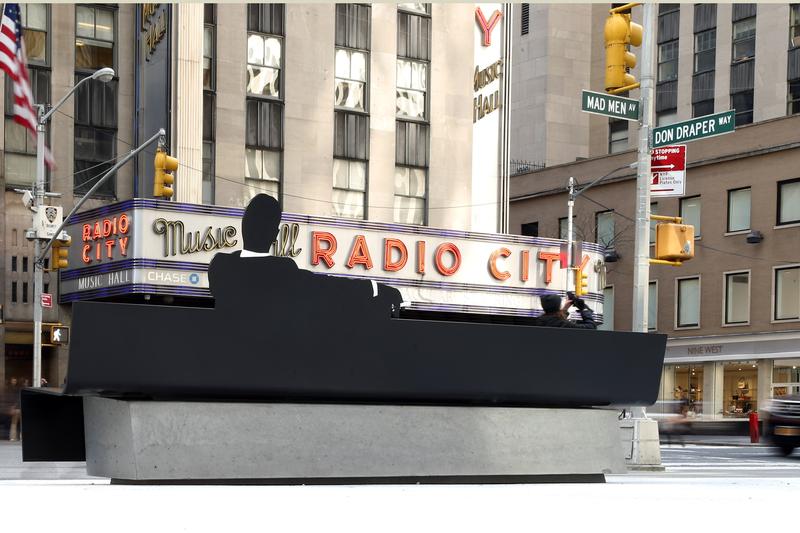 THE DRAPER BENCH, a semi-permanent art installation at the Time & Life Plaza, 1271 Avenue of the Americas, home of Sterling Cooper & Partners in the iconic series at Time & Life Building.