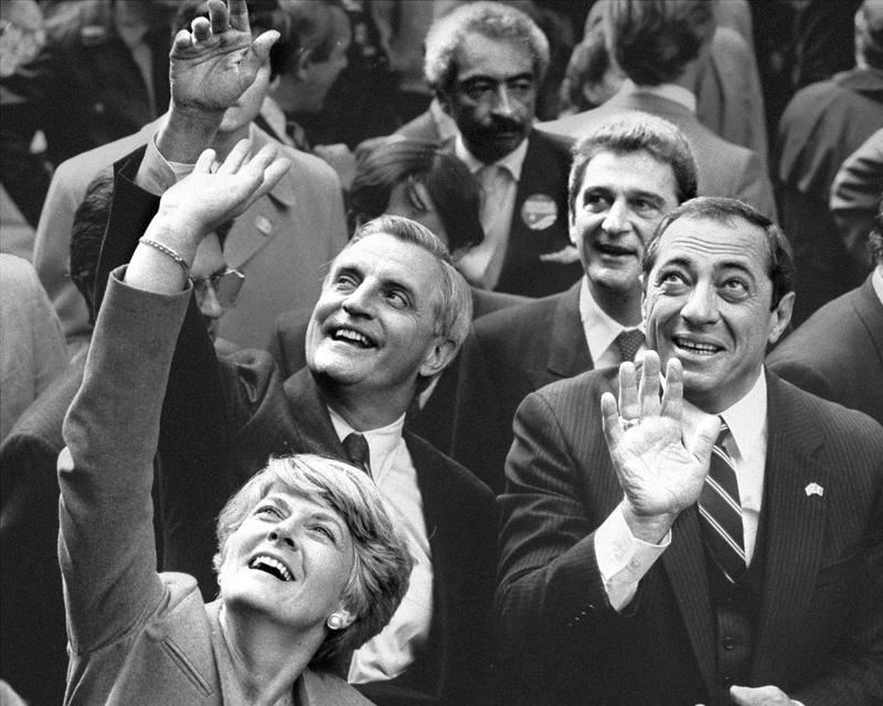 Walter Mondale, Geraldine Ferraro and Gov. Mario Cuomo at the Columbus Day Parade, October, 1984.