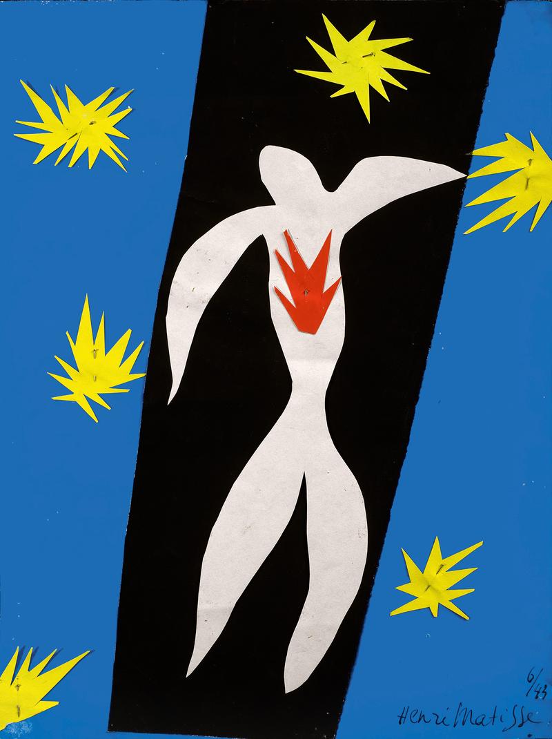 Henri Matisse (French, 1869-1954). The Fall of Icarus (La Chute d’Icare), 1943. Gouache on paper, cut and pasted, and pins. 13 2/4 x 10 5/8” (35 x 27 cm).
