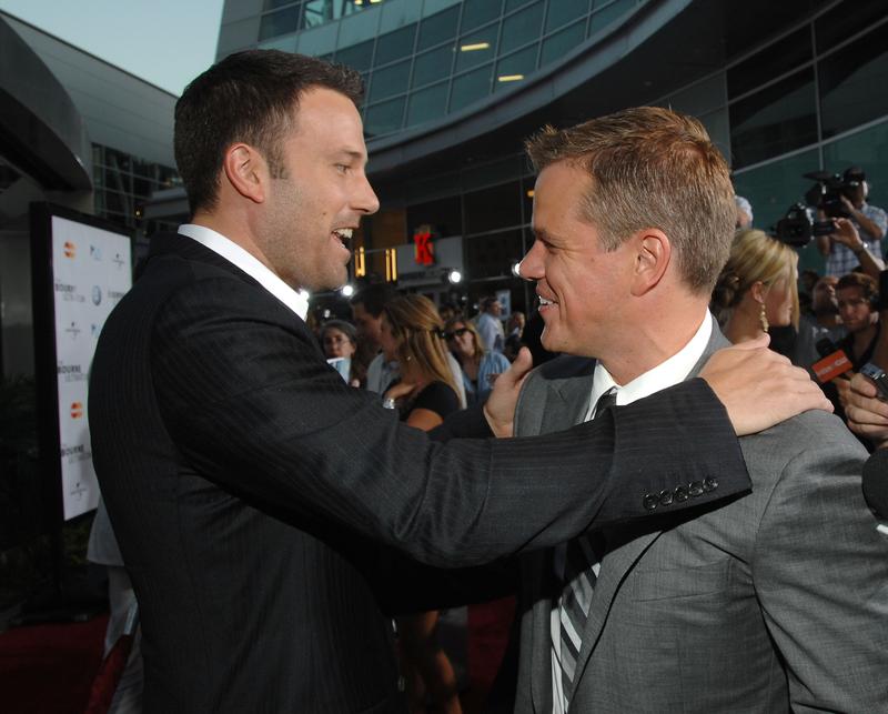 Actors Ben Affleck and Matt Damon arrive to the Los Angeles Premiere of 'The Bourne Ultimatum' at the Arclight Theater in Hollywood, California.