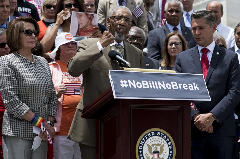 Rep. Bobby Rush, D-Ill., speaks about his family's experience with gun violence as House Democrats rally on the House steps to urge gun legislation on Wednesday, June 8, 2016.
