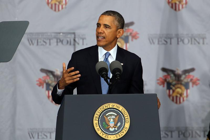 U.S. President Barack Obama gives the commencement address at the graduation ceremony at the U.S. Military Academy at West Point on May 28, 2014 in West Point, New York.