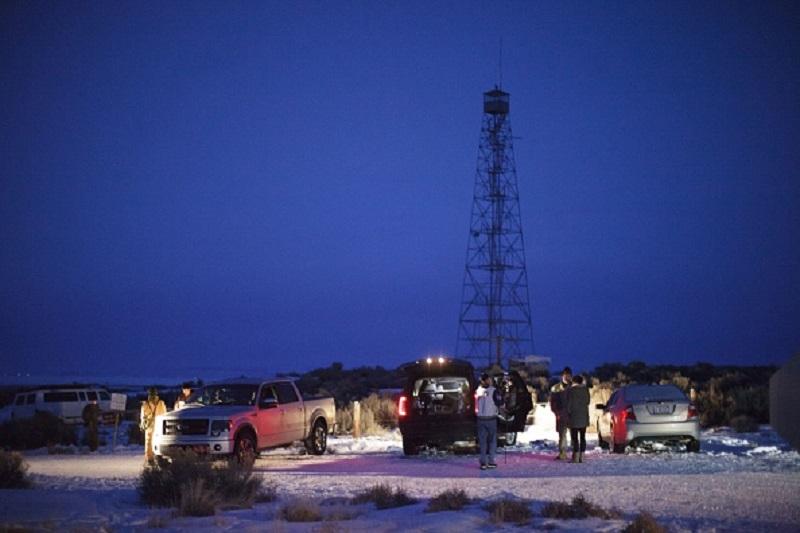 Members of a small militia at the entrance to the Malheur Wildlife Refuge Headquarters property some 30 miles from Burns, Oregon, January 3, 2016.