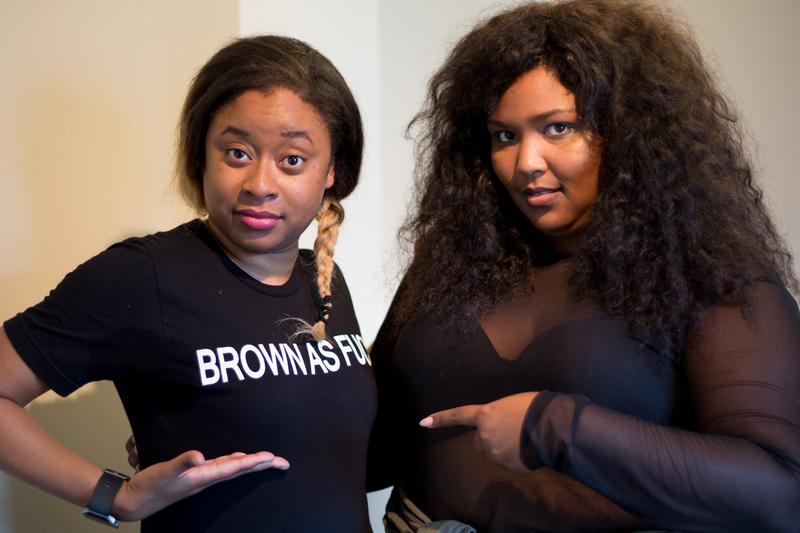 Phoebe Robinson and the rapper Lizzo in the studio recording the Sooo Many White Guys podcast.