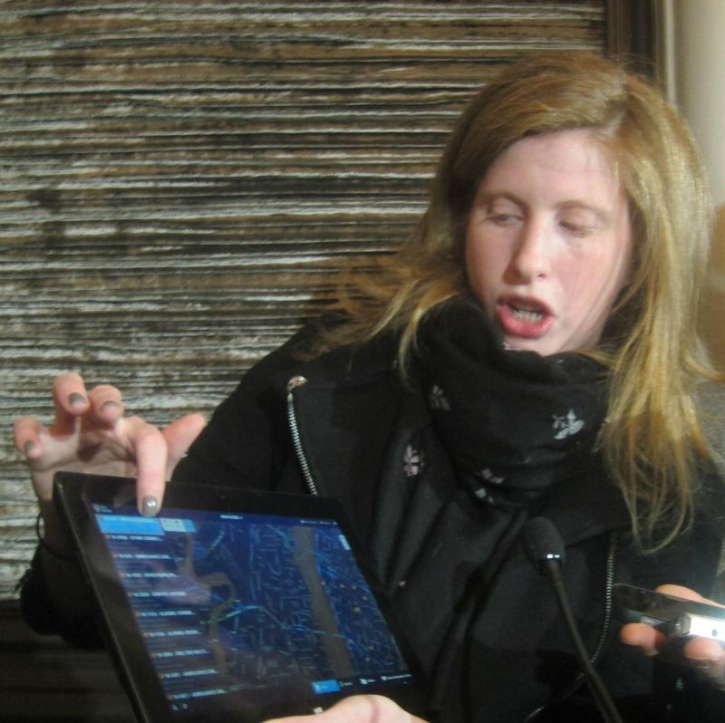 Jessica Tisch, the NYPD's Deputy Commissioner of Information and Technology, demonstrates what the new tablet computer might do.