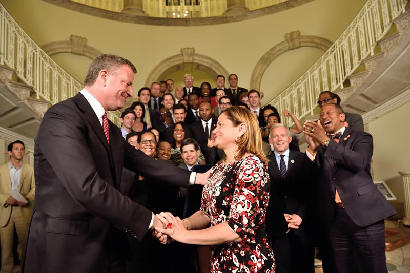 Mayor de Blasio and Council Speaker Melissa Mark-Viverito announcing the city budget on June 19th, 2014