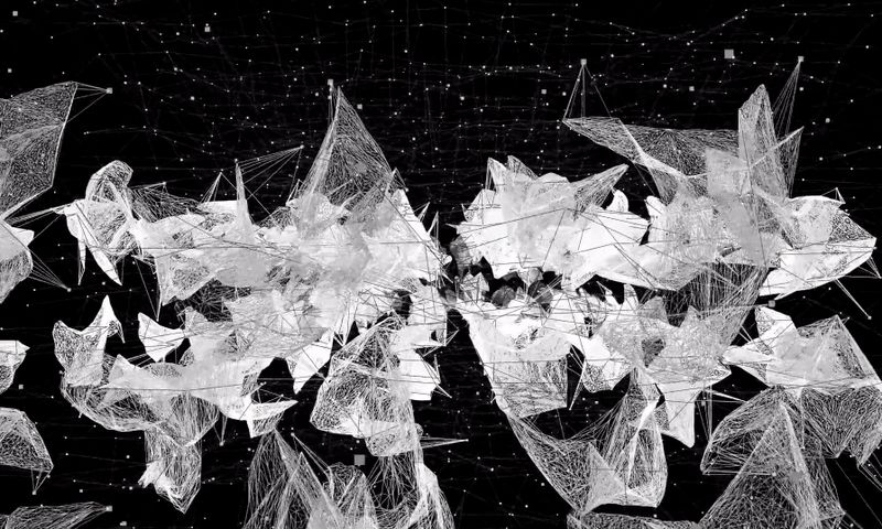 A screenshot from Raven Kwok's generative animation <em>1194D</em>