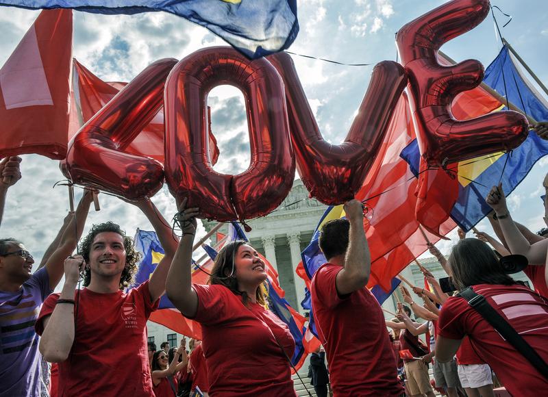 Supporters of same sex marriage rally in front of the Supreme Court awaiting a ruling to legalize gay marriage nationwide, on June, 25, 2015 in Washington, D.C.