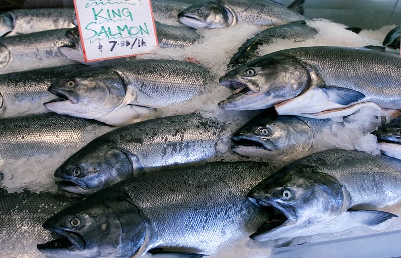 Wild King salmon in Seattle's Pike Place Market