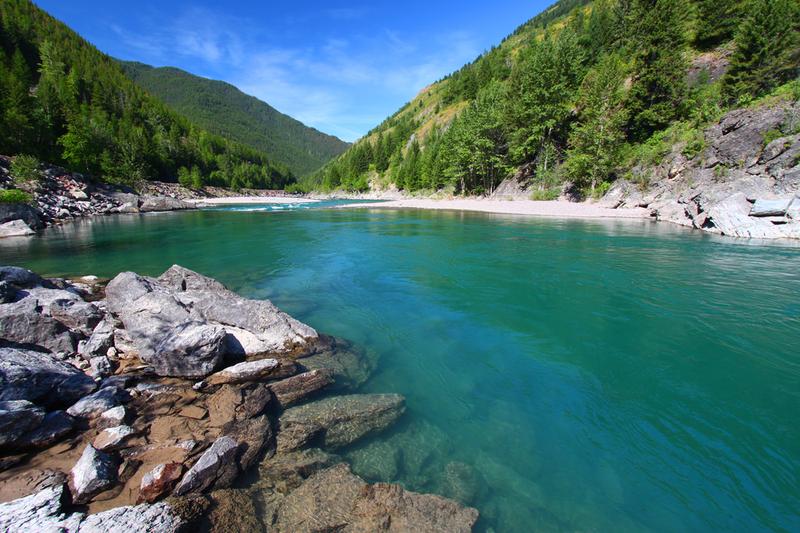 Turquoise waters of the Middle Fork Flathead River in Montana