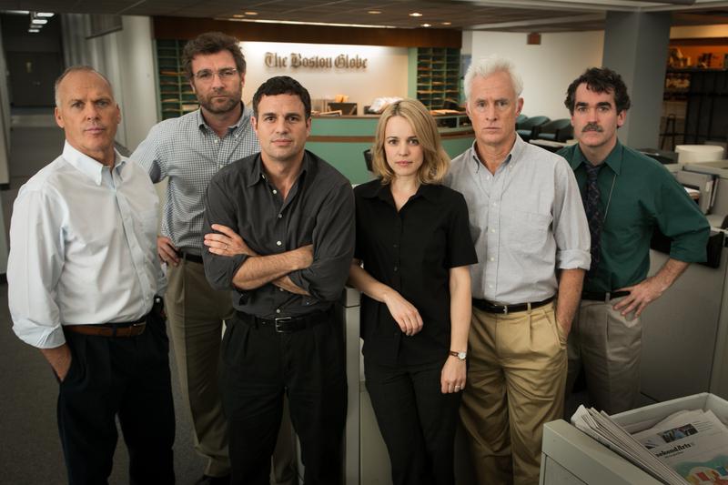 Rachel McAdams as Sacha Pfeiffer, Mark Ruffalo as Michael Rezendes, and Brian d’Arcy James as Matt Carroll in "Spotlight."