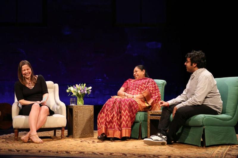 Host Anna Sale with comedian Hari Kondabolu and his mother, Uma Kondabolu
